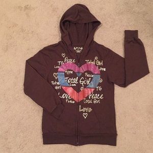 Girls Brown Heart Zip-Up Hoodie